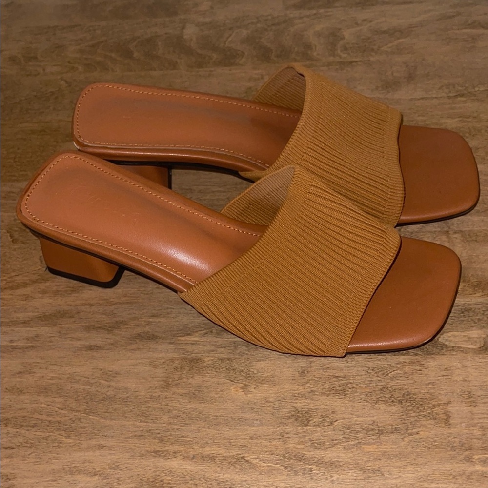 4 for $40 - Tan Leather Mules with Textured Strap - Picture 4 of 15